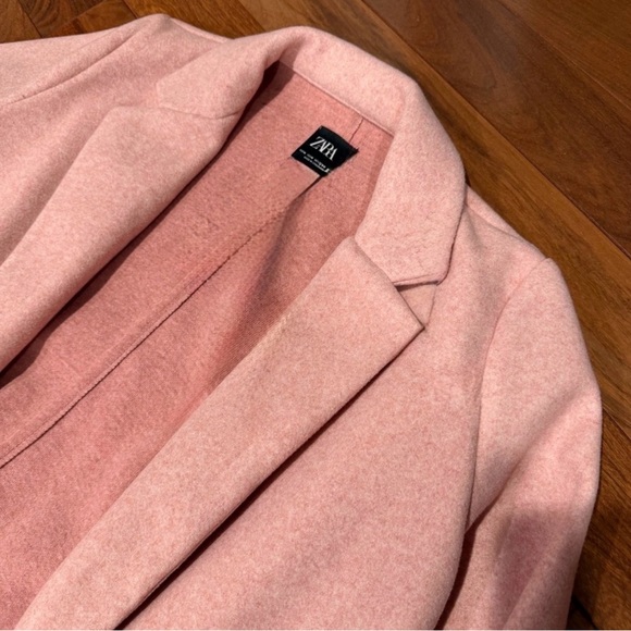 ZARA Soft Pink Wool Blend Long Coat | Pastel Minimalist Open Front Duster Small - Picture 2 of 11